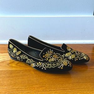 Alexander McQueen black & gold velvet loafers NEVER WORN size 38.5